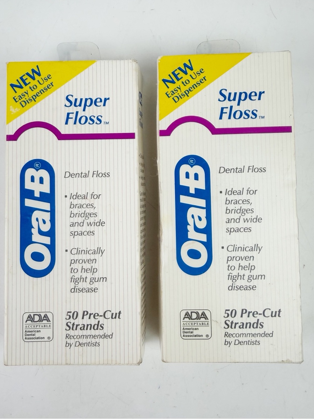 TWO Vintage 1995 Oral-B Super Floss 50 ea Unflavored Original New Old Stock